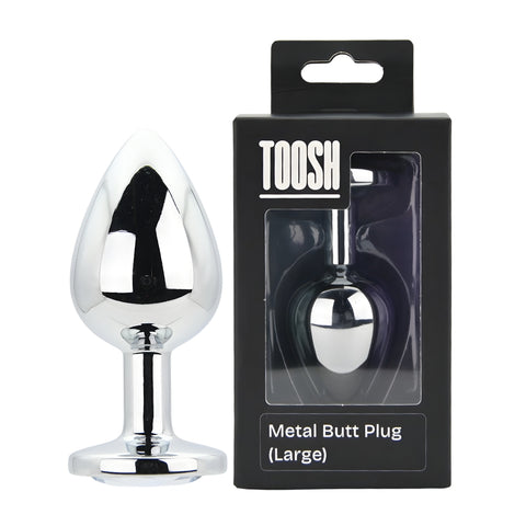 Toosh Silver Metal Butt Plug Large (Clear Stone) – Smooth Surface Weighted Butt Plug > Anal Range > Jewel Butt Plugs