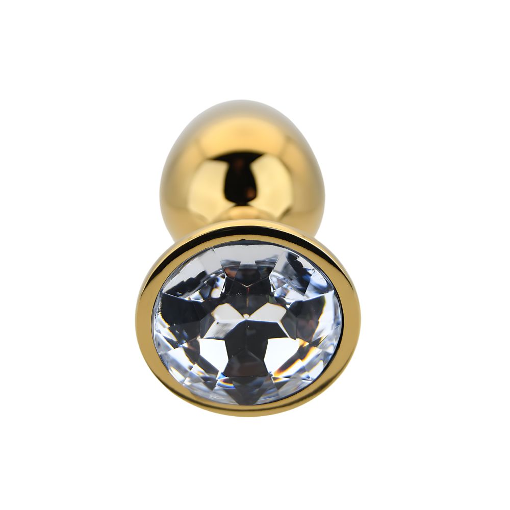 Toosh Gold 2.8 Inch Small Clear Stone – Metal Butt Plug > Anal Range > Jewel Butt Plugs