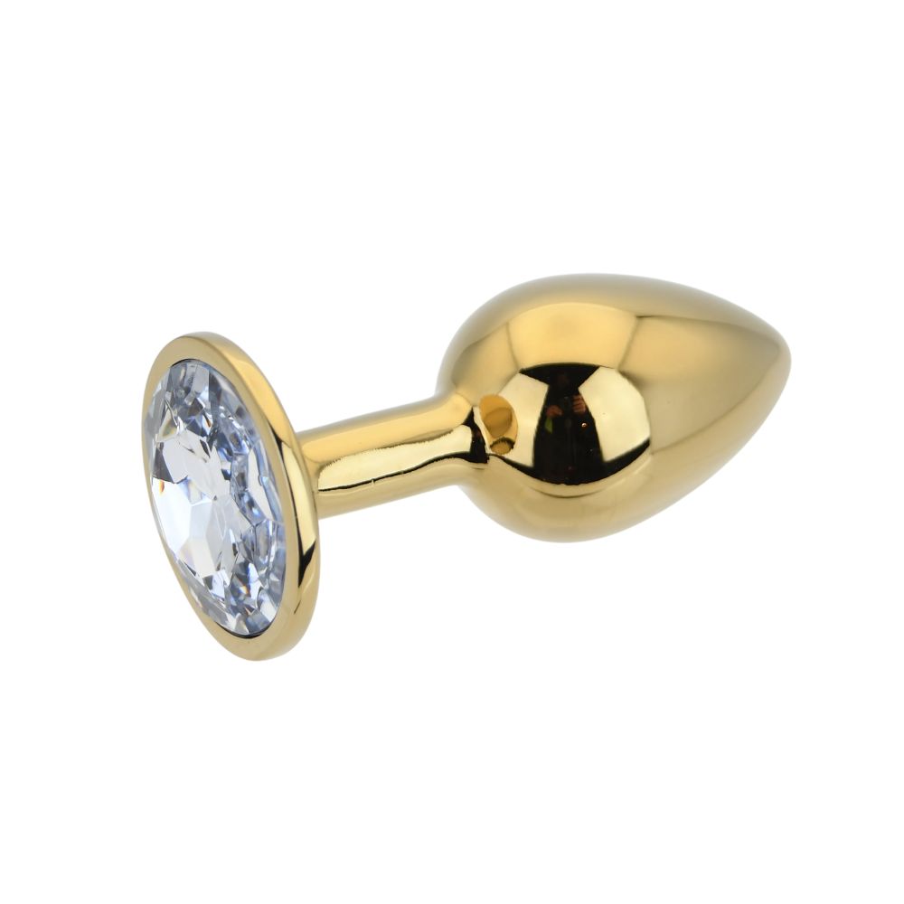 Toosh Gold 2.8 Inch Small Clear Stone – Metal Butt Plug > Anal Range > Jewel Butt Plugs