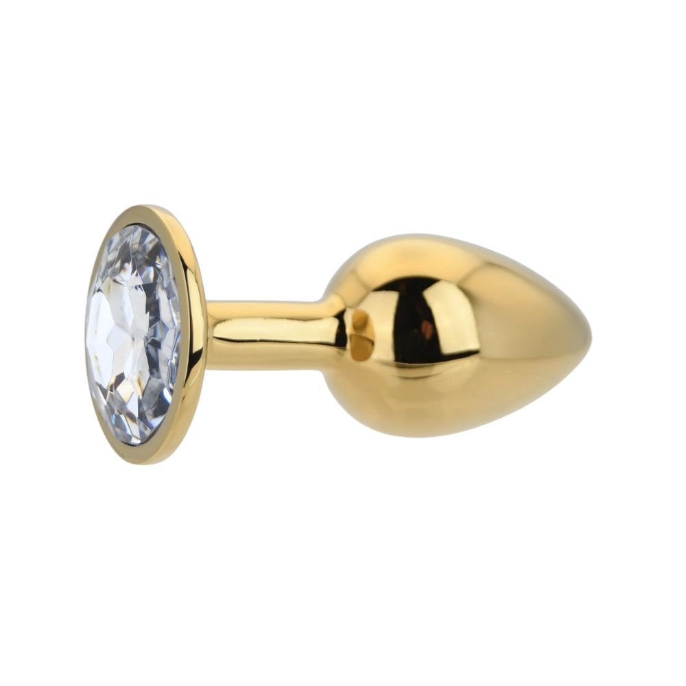 Toosh Gold 2.8 Inch Small Clear Stone – Metal Butt Plug > Anal Range > Jewel Butt Plugs