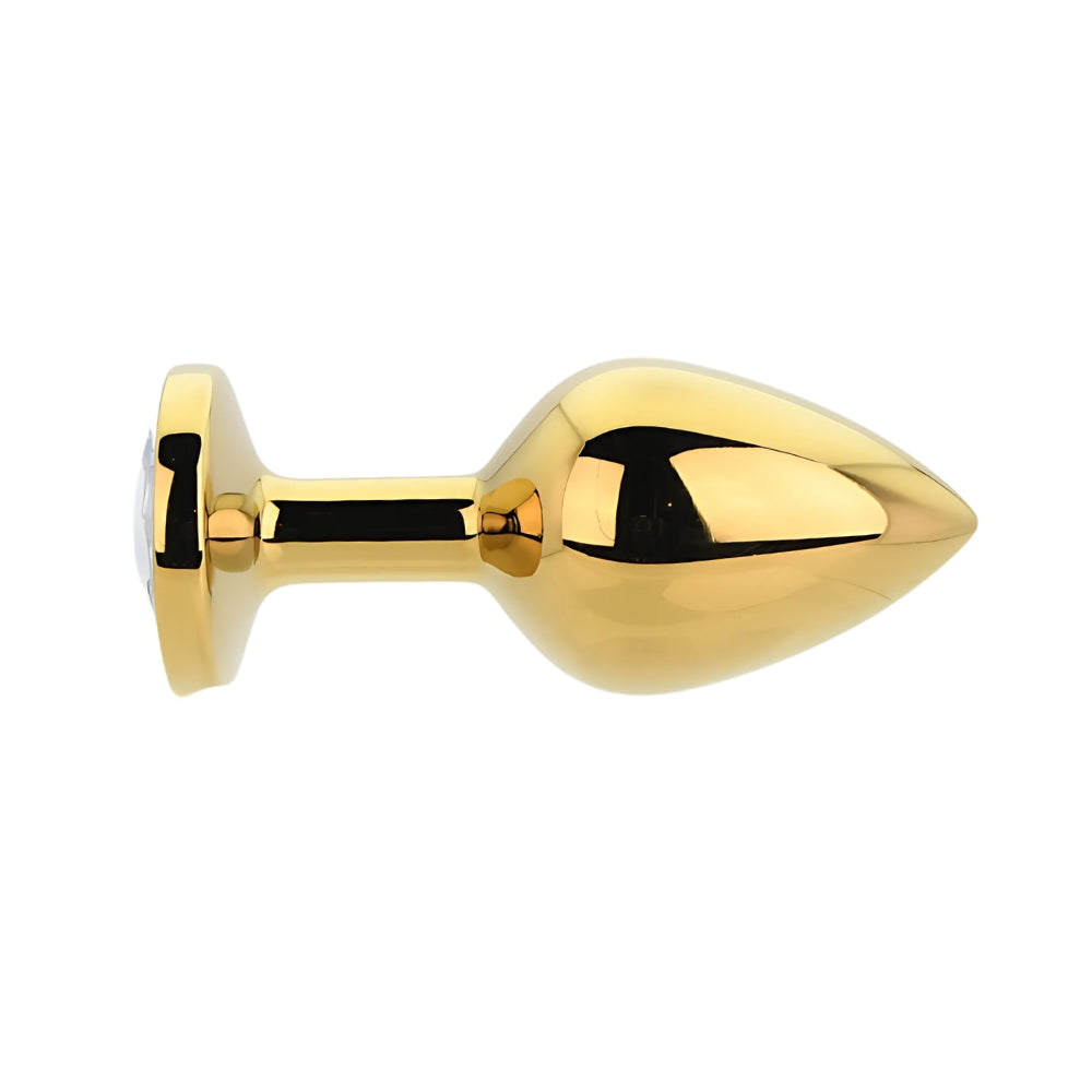 Toosh Gold 3.2 Inch Metal Butt Plug Medium (Clear Stone) – Jewelled Medium Butt Plug > Anal Range > Jewel Butt Plugs