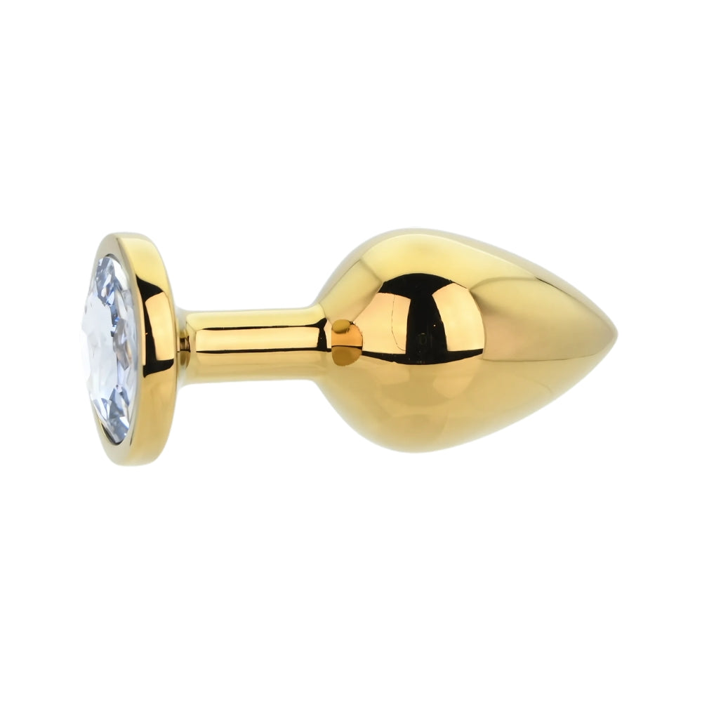 Toosh Gold 3.2 Inch Metal Butt Plug Medium (Clear Stone) – Jewelled Medium Butt Plug > Anal Range > Jewel Butt Plugs