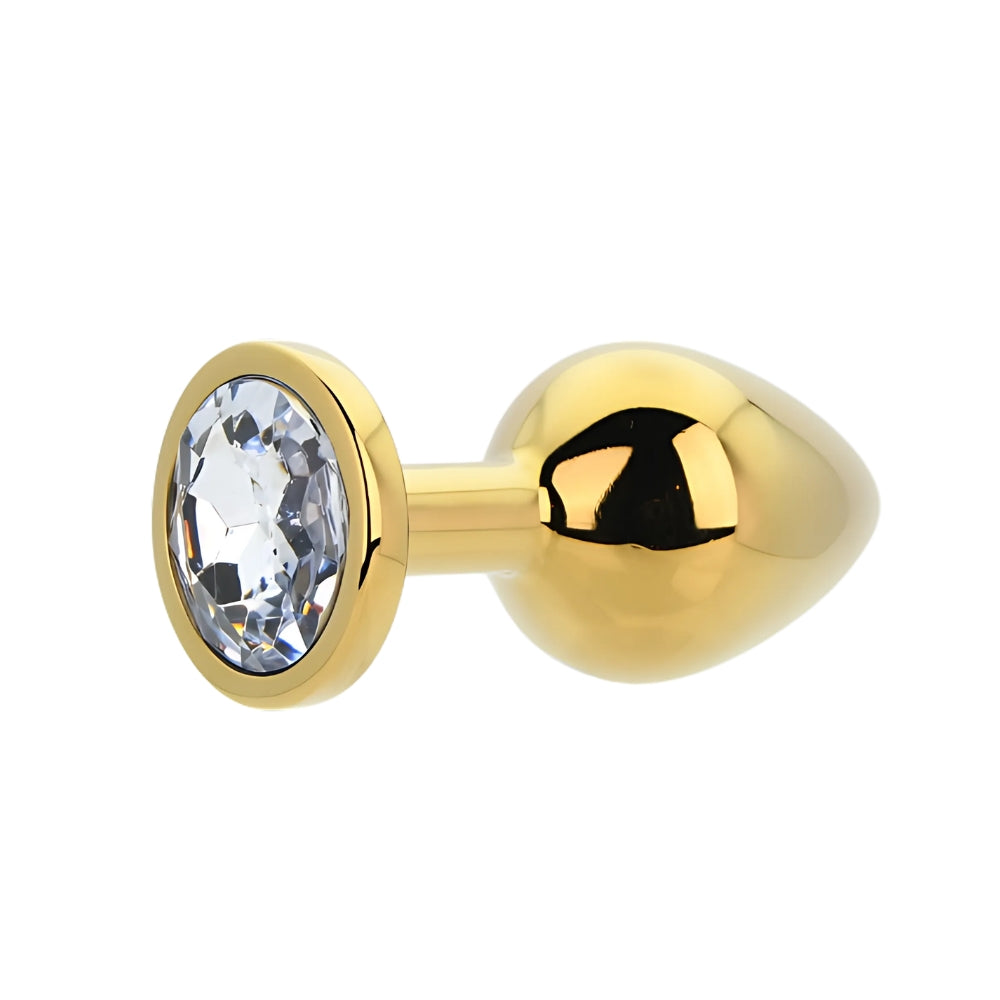 Toosh Gold 3.2 Inch Metal Butt Plug Medium (Clear Stone) – Jewelled Medium Butt Plug > Anal Range > Jewel Butt Plugs