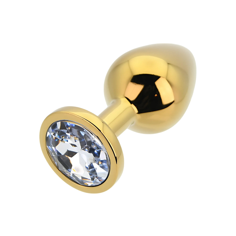 Toosh Gold 3.2 Inch Metal Butt Plug Medium (Clear Stone) – Jewelled Medium Butt Plug > Anal Range > Jewel Butt Plugs