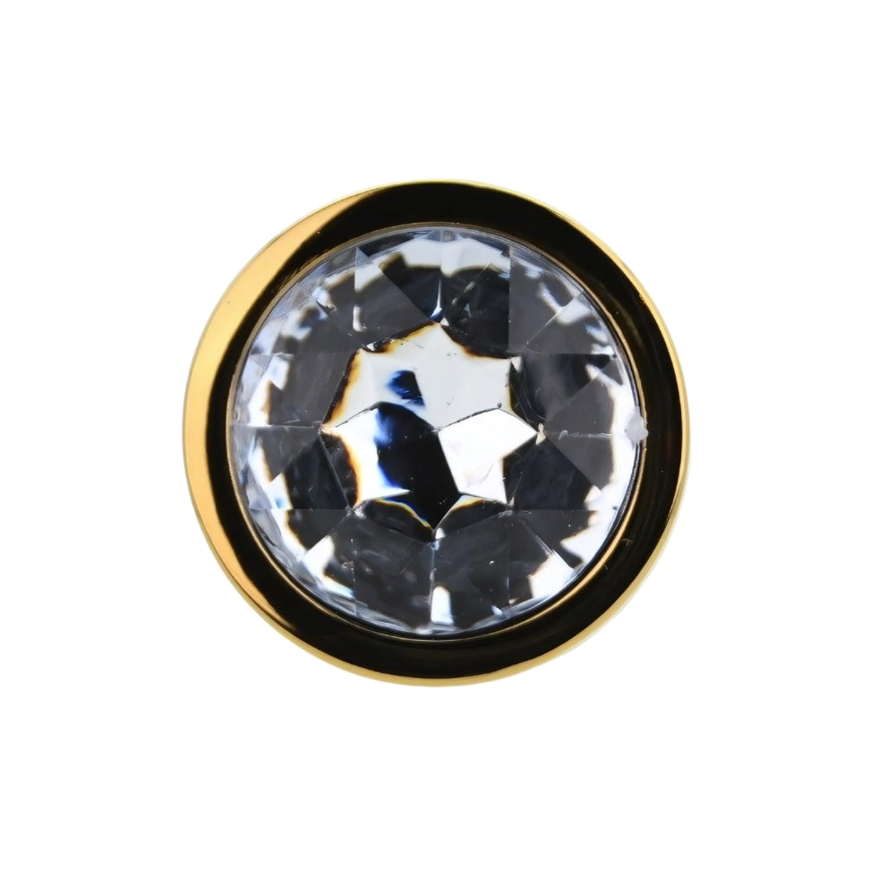 Toosh Gold 3.2 Inch Metal Butt Plug Medium (Clear Stone) – Jewelled Medium Butt Plug > Anal Range > Jewel Butt Plugs
