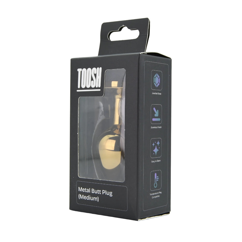 Toosh Gold 3.2 Inch Metal Butt Plug Medium (Clear Stone) – Jewelled Medium Butt Plug > Anal Range > Jewel Butt Plugs