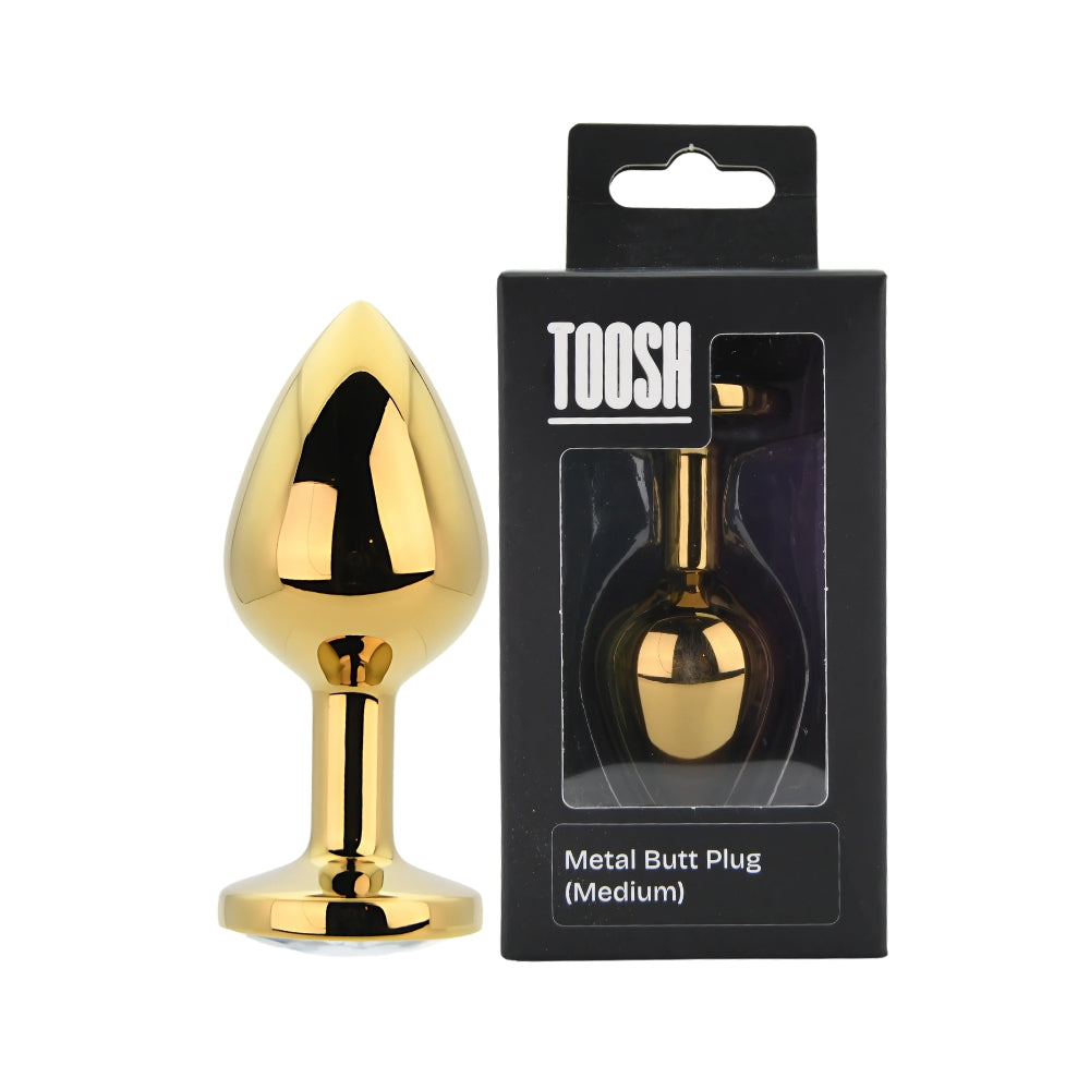Toosh Gold 3.2 Inch Metal Butt Plug Medium (Clear Stone) – Jewelled Medium Butt Plug > Anal Range > Jewel Butt Plugs