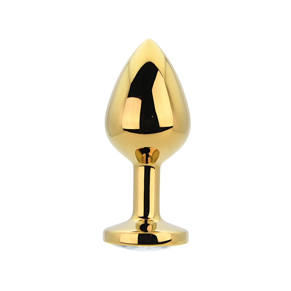 Toosh Gold 3.2 Inch Metal Butt Plug Medium (Clear Stone) – Jewelled Medium Butt Plug Default Title > Anal Range > Jewel Butt Plugs