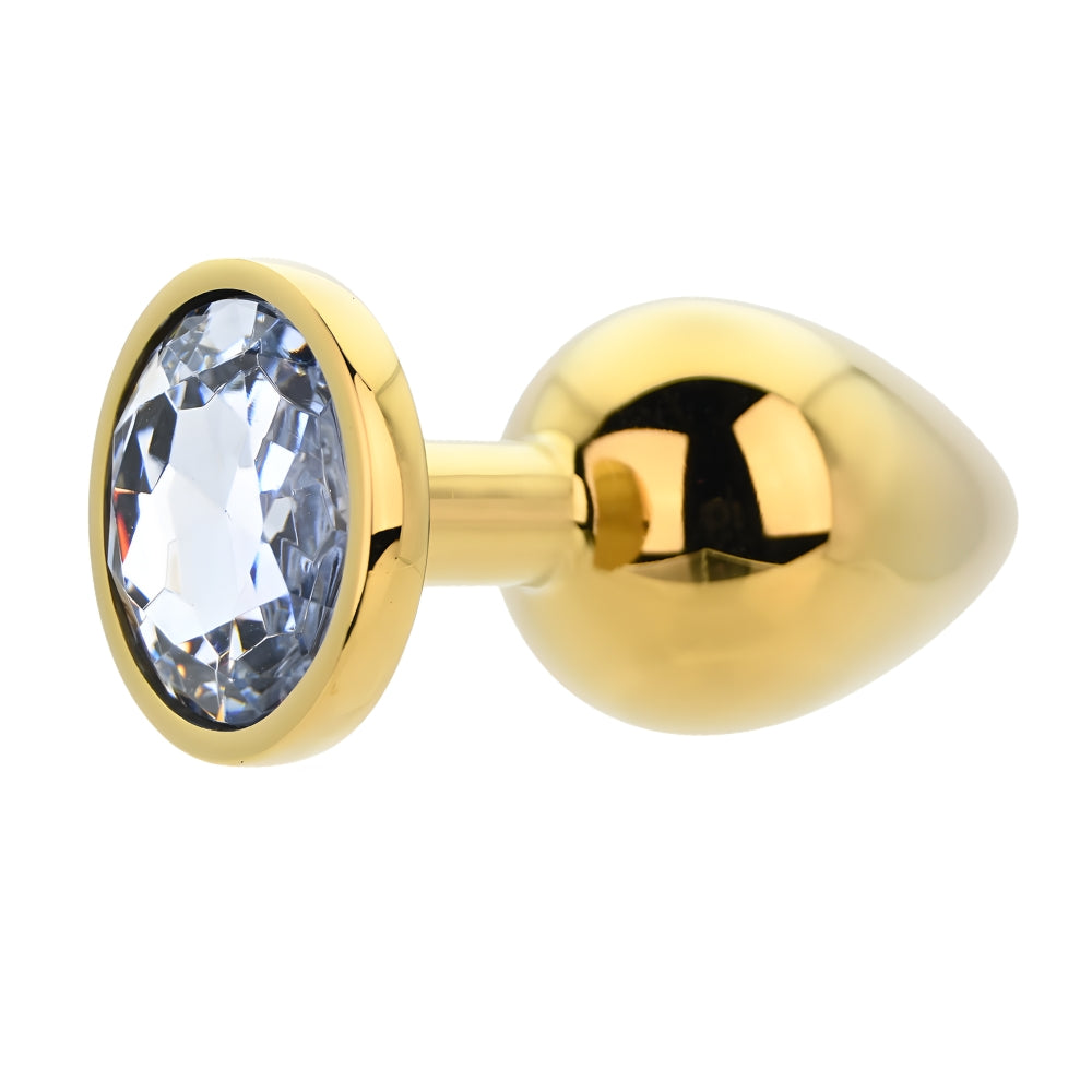 Toosh Gold 3.75 Inch Metal Butt Plug Large (Clear Stone) – Jewel-Accented Butt Plug > Anal Range > Jewel Butt Plugs
