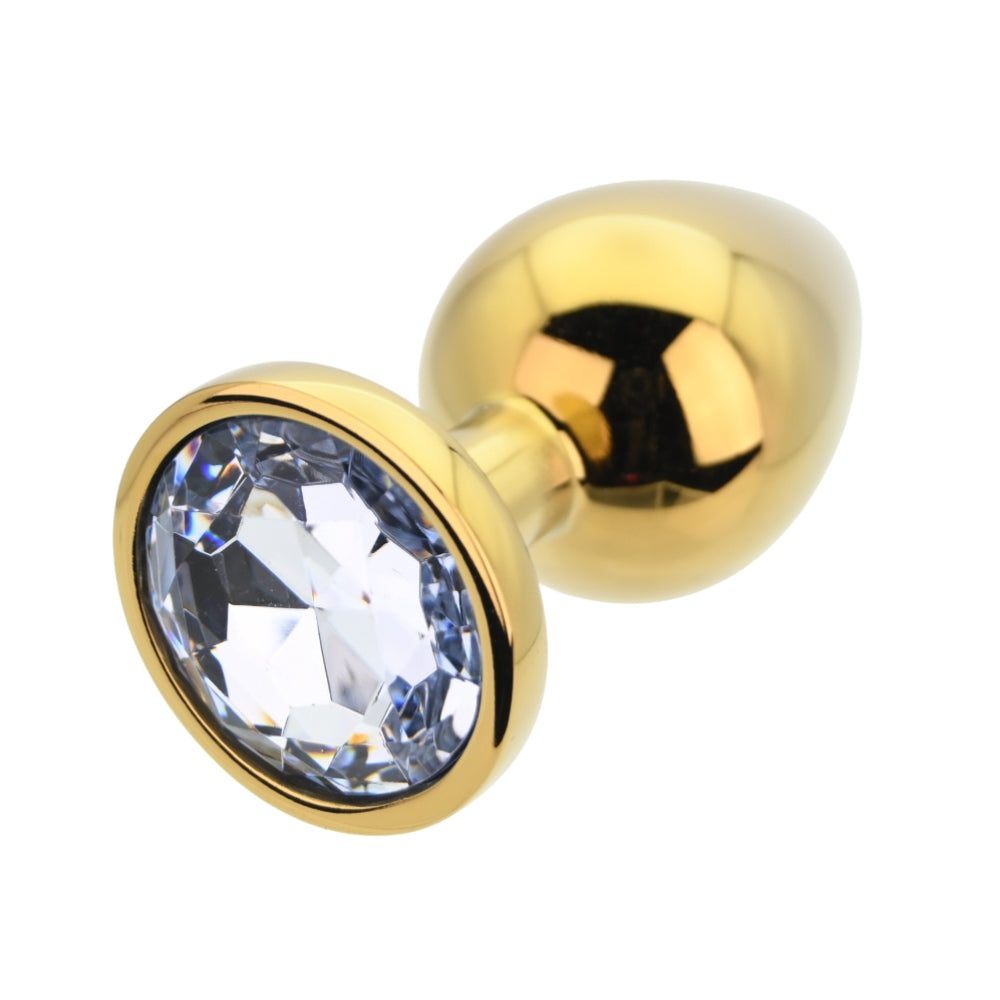 Toosh Gold 3.75 Inch Metal Butt Plug Large (Clear Stone) – Jewel-Accented Butt Plug > Anal Range > Jewel Butt Plugs