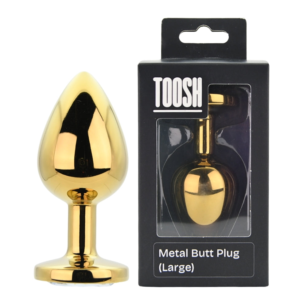 Toosh Gold 3.75 Inch Metal Butt Plug Large (Clear Stone) – Jewel-Accented Butt Plug > Anal Range > Jewel Butt Plugs