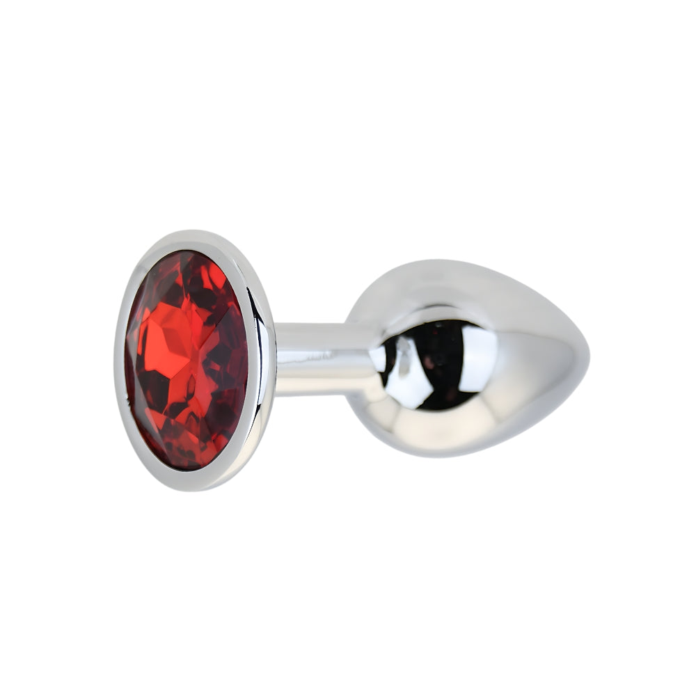 Toosh Silver 2.8 Inch Small Metal Butt Plug (Red Stone) – Jewel-Embellished Butt Plug > Anal Range > Jewel Butt Plugs