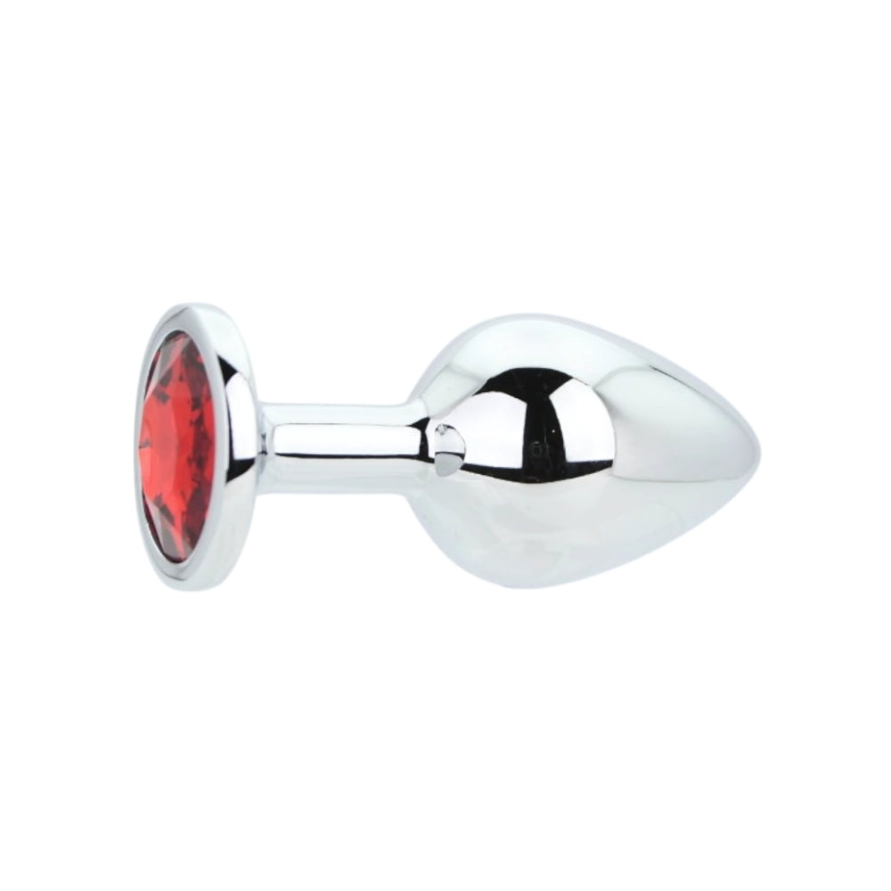 Toosh Silver 3.2 Inch Medium Metal Butt Plug (Red Stone) – Smooth Temperature Play Butt Plug > Anal Range > Jewel Butt Plugs