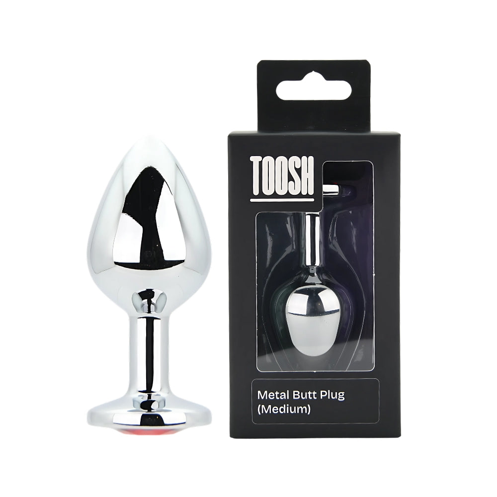 Toosh Silver 3.2 Inch Medium Metal Butt Plug (Red Stone) – Smooth Temperature Play Butt Plug > Anal Range > Jewel Butt Plugs