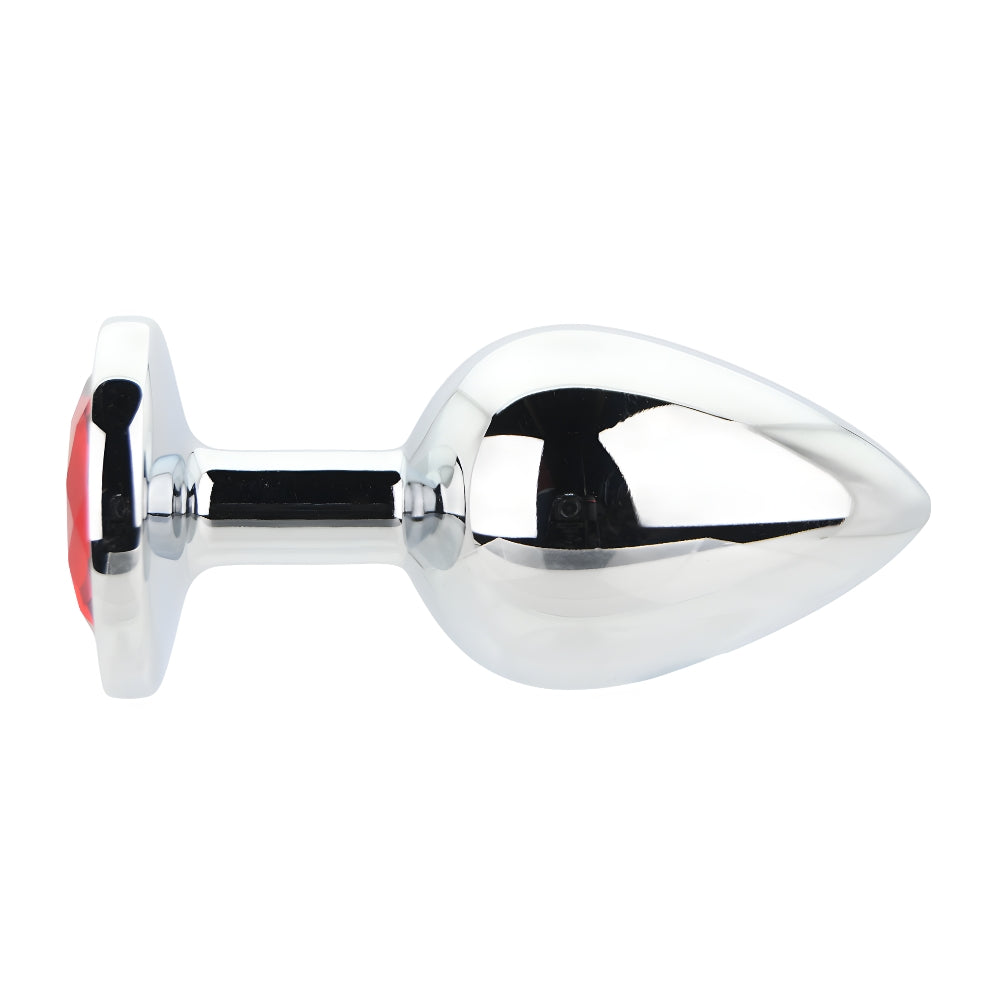 Toosh Silver 3.75 Inch Metal Butt Plug Large (Red Stone) – Smooth Large Butt Plug > Anal Range > Jewel Butt Plugs