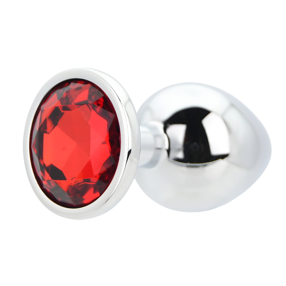 Toosh Silver 3.75 Inch Metal Butt Plug Large (Red Stone) – Smooth Large Butt Plug > Anal Range > Jewel Butt Plugs