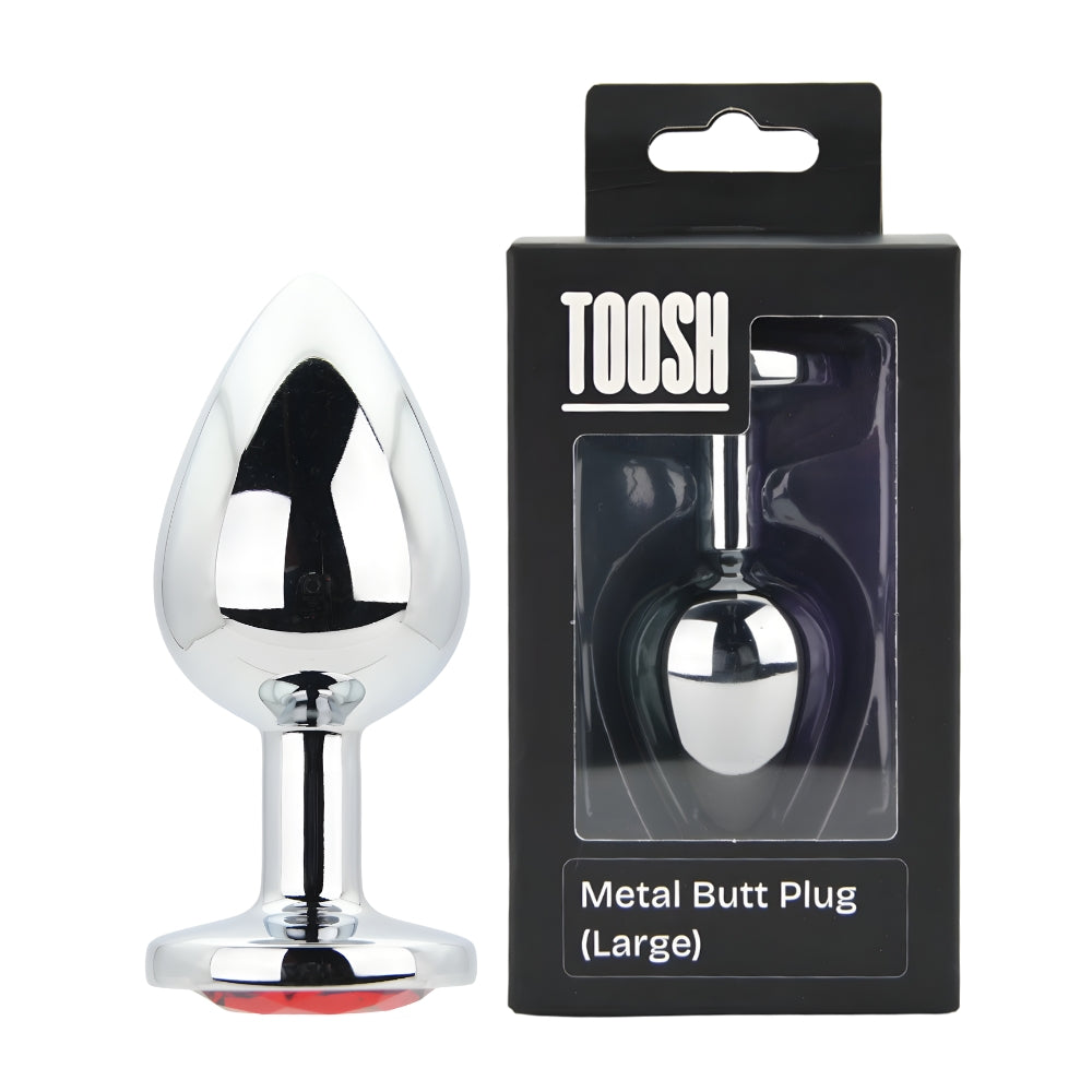Toosh Silver Metal Butt Plug Large (Red Stone) – Smooth Large Butt Plug > Anal Range > Jewel Butt Plugs