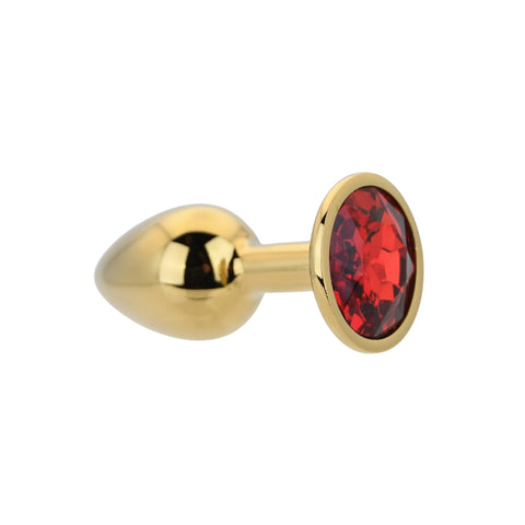 Toosh Gold Metal Butt Plug (Small, Red Stone) – Smooth Metal Butt Plug > Anal Range > Jewel Butt Plugs