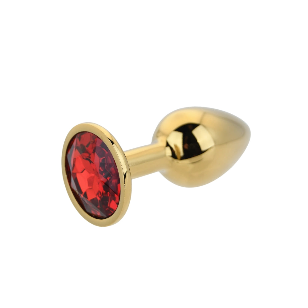 Toosh Gold 2.8 Inch Metal Butt Plug (Small, Red Stone) – Smooth Metal Butt Plug > Anal Range > Jewel Butt Plugs