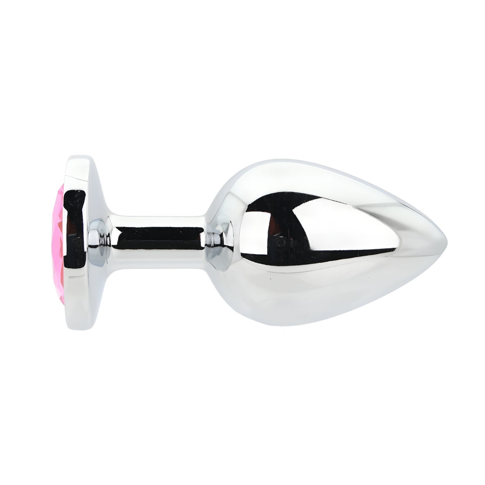 Toosh Silver 3.75 Inch Metal Butt Plug Large Pink Stone – Jewelled Large Butt Plug > Anal Range > Jewel Butt Plugs