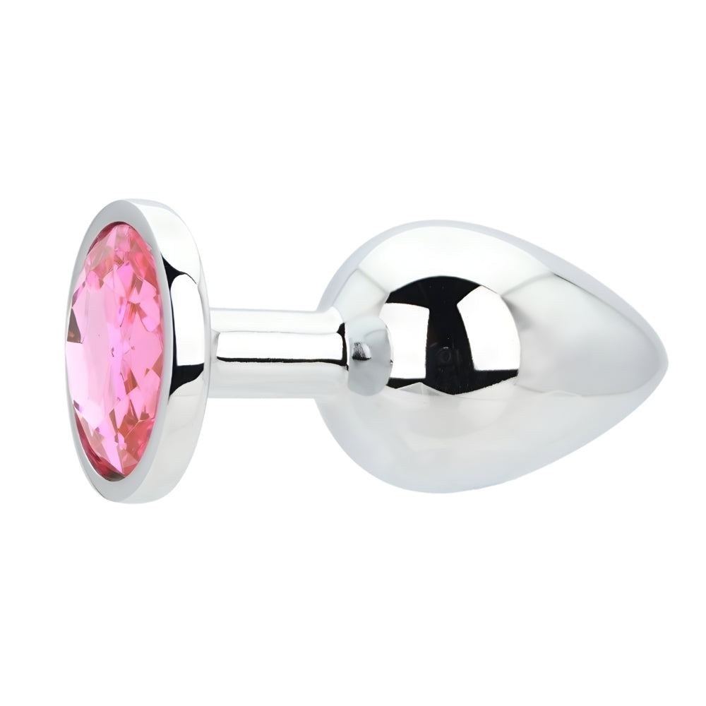 Toosh Silver 3.75 Inch Metal Butt Plug Large Pink Stone – Jewelled Large Butt Plug > Anal Range > Jewel Butt Plugs