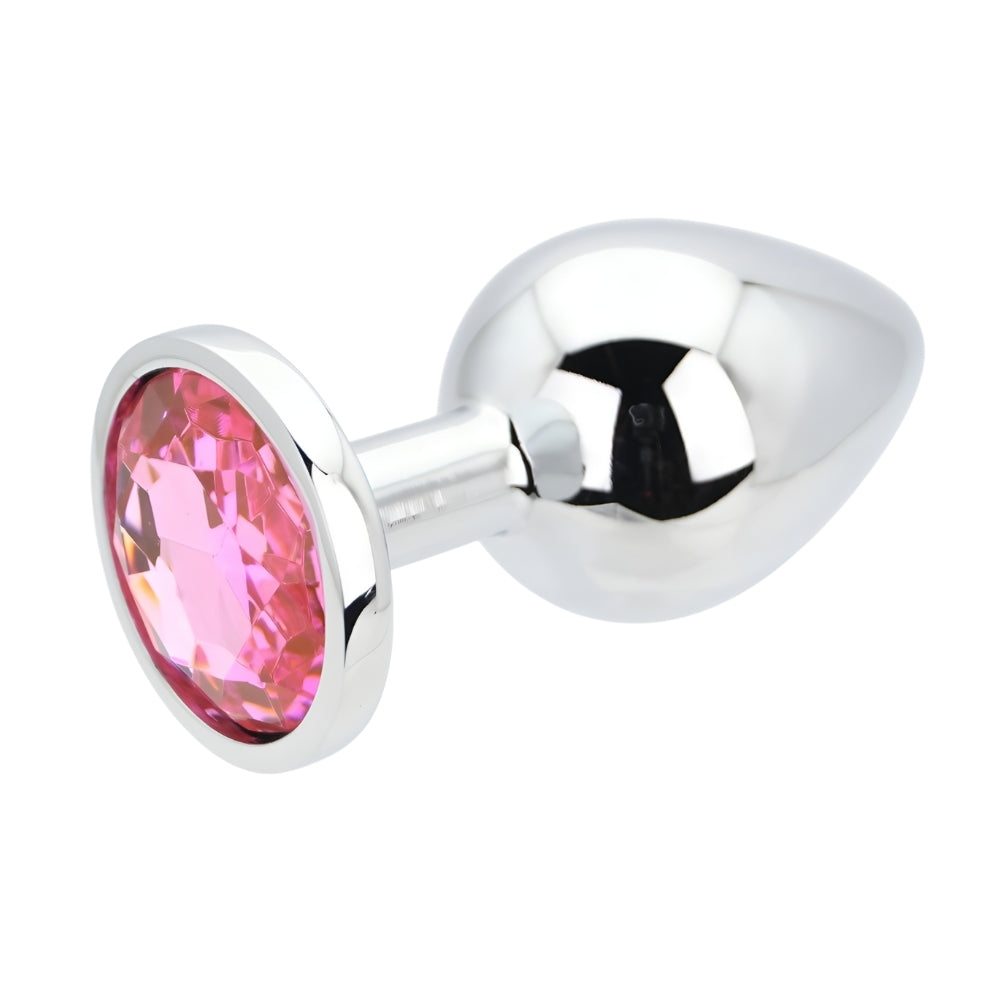 Toosh Silver 3.75 Inch Metal Butt Plug Large Pink Stone – Jewelled Large Butt Plug > Anal Range > Jewel Butt Plugs