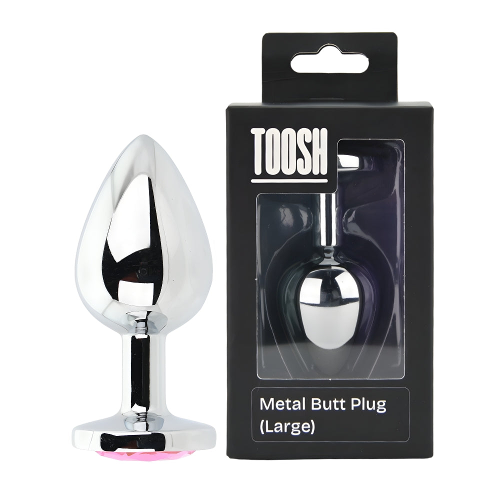 Toosh Silver 3.75 Inch Metal Butt Plug Large Pink Stone – Jewelled Large Butt Plug > Anal Range > Jewel Butt Plugs
