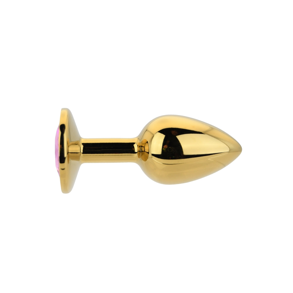 Toosh Gold 2.8 Inch Small Metal Butt Plug (Pink Stone) – Smooth Temperature Play Butt Plug > Anal Range > Jewel Butt Plugs