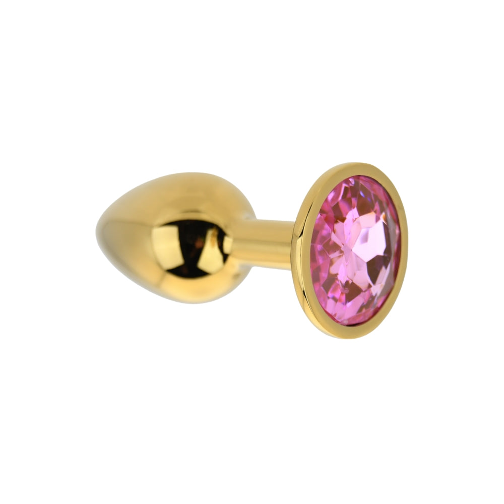Toosh Gold 2.8 Inch Small Metal Butt Plug (Pink Stone) – Smooth Temperature Play Butt Plug > Anal Range > Jewel Butt Plugs
