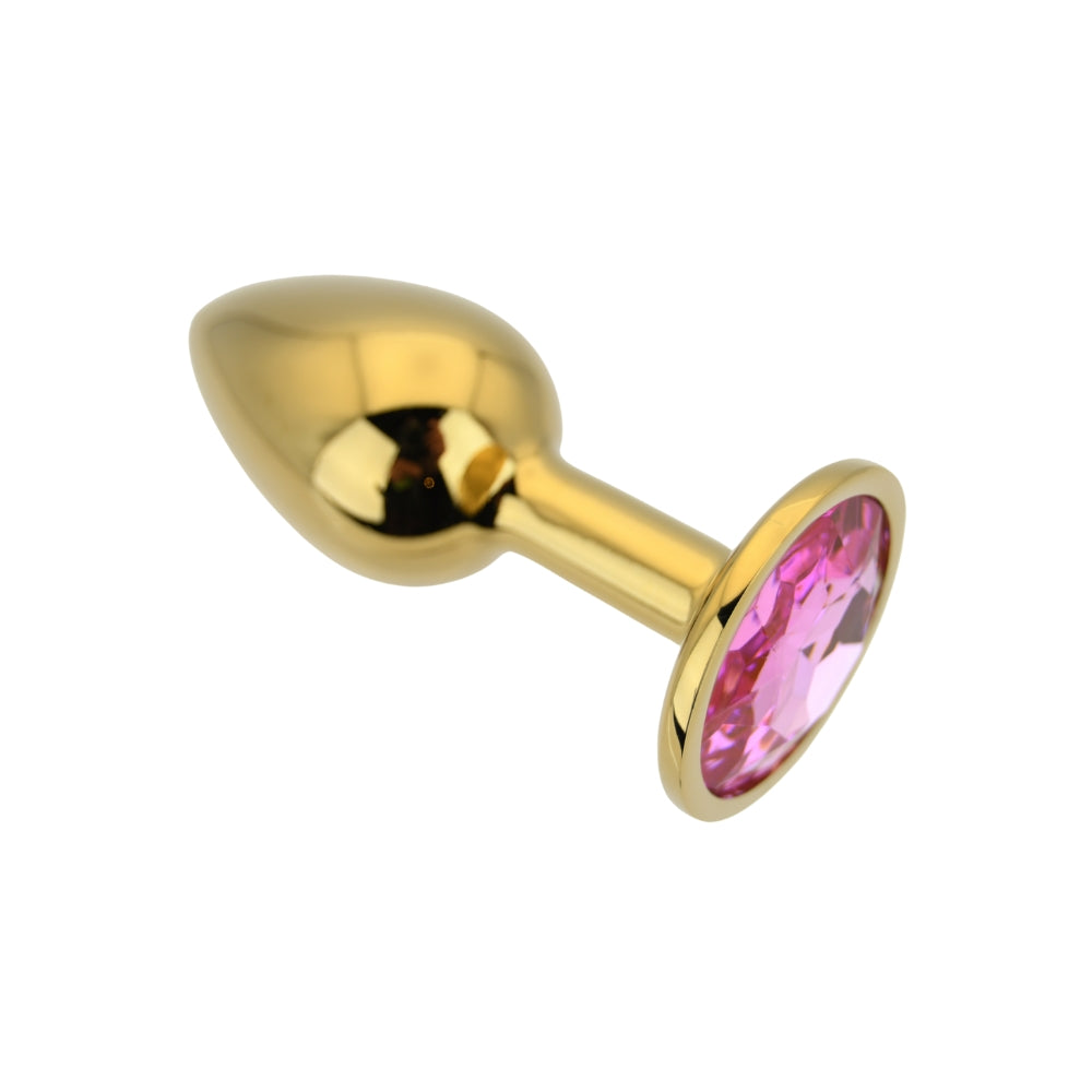 Toosh Gold 2.8 Inch Small Metal Butt Plug (Pink Stone) – Smooth Temperature Play Butt Plug > Anal Range > Jewel Butt Plugs