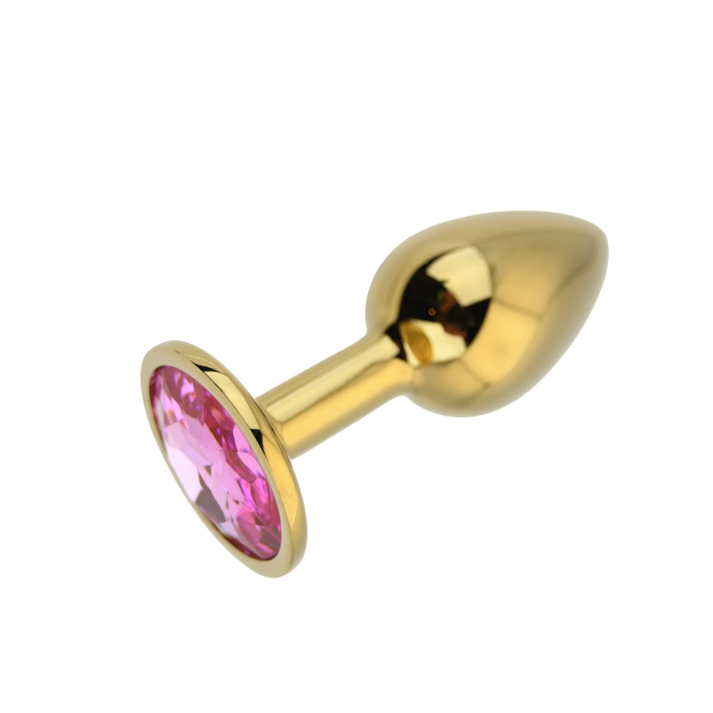 Toosh Gold 2.8 Inch Small Metal Butt Plug (Pink Stone) – Smooth Temperature Play Butt Plug > Anal Range > Jewel Butt Plugs