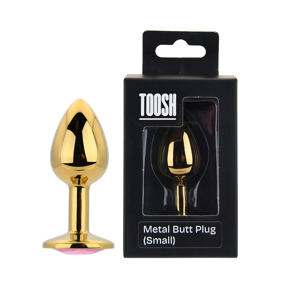 Toosh Gold 2.8 Inch Small Metal Butt Plug (Pink Stone) – Smooth Temperature Play Butt Plug > Anal Range > Jewel Butt Plugs