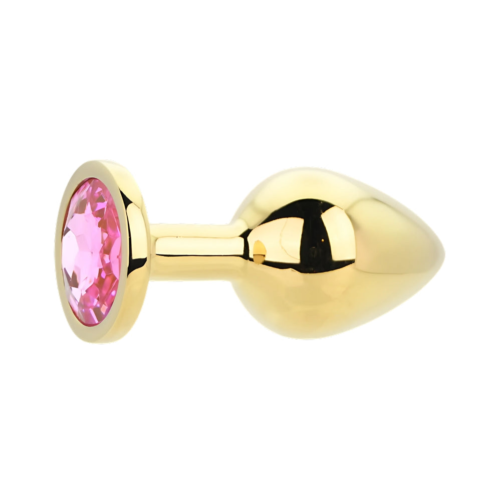 Toosh Gold 3.2 Inch Metal Butt Plug Medium (Pink Stone) – Medium Metal Butt Plug > Anal Range > Jewel Butt Plugs