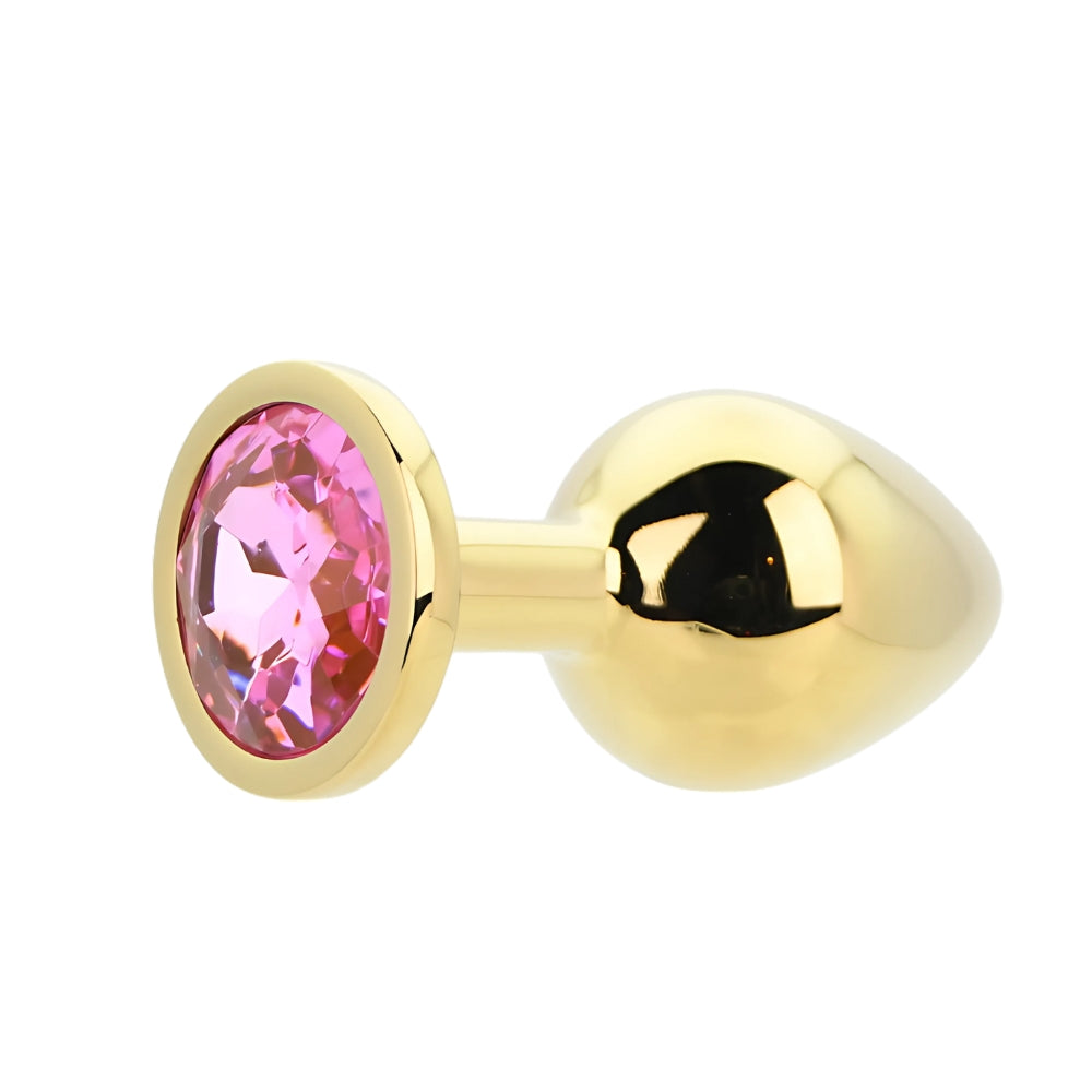 Toosh Gold 3.2 Inch Metal Butt Plug Medium (Pink Stone) – Medium Metal Butt Plug > Anal Range > Jewel Butt Plugs