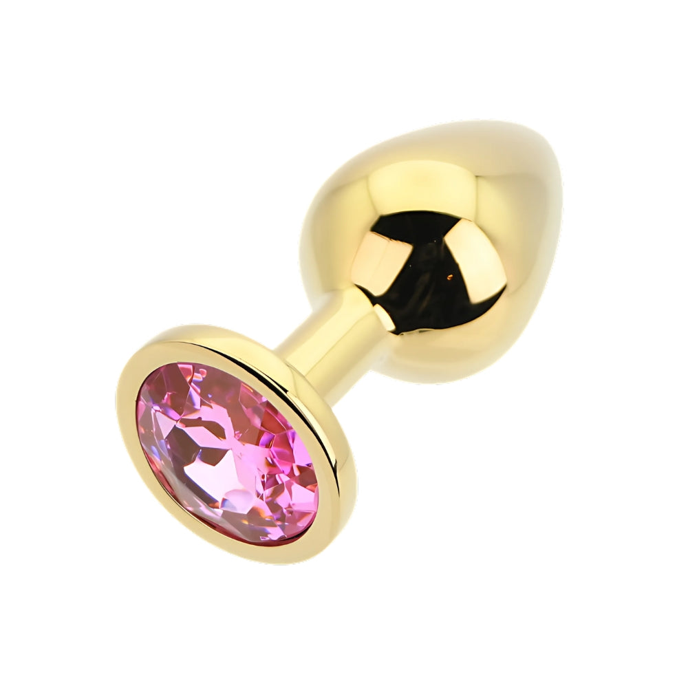 Toosh Gold 3.2 Inch Metal Butt Plug Medium (Pink Stone) – Medium Metal Butt Plug > Anal Range > Jewel Butt Plugs