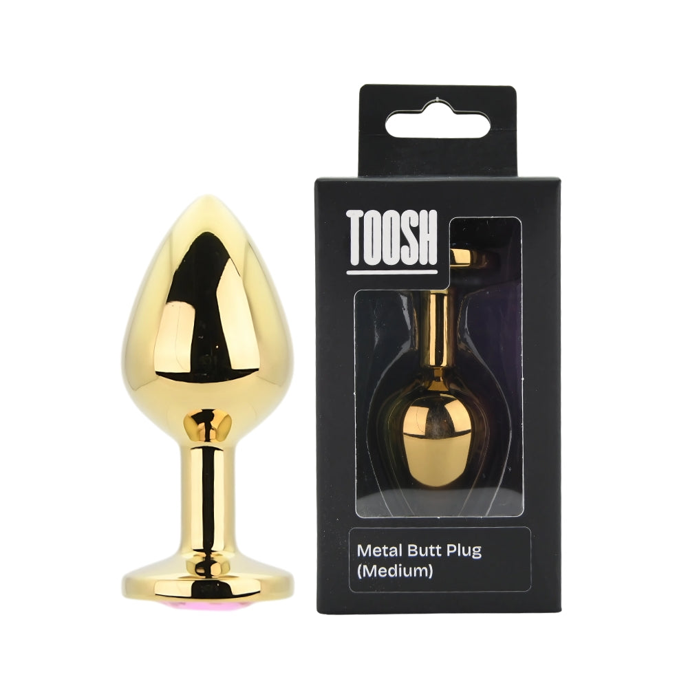 Toosh Gold 3.2 Inch Metal Butt Plug Medium (Pink Stone) – Medium Metal Butt Plug > Anal Range > Jewel Butt Plugs