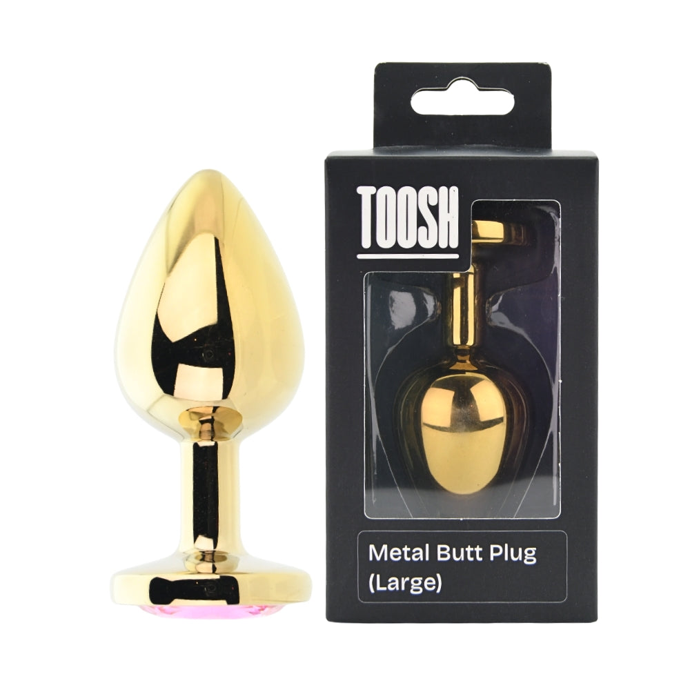 Toosh Gold 3.75 Inch Metal Butt Plug Large (Pink Stone) – Jewelled Large Butt Plug > Anal Range > Jewel Butt Plugs