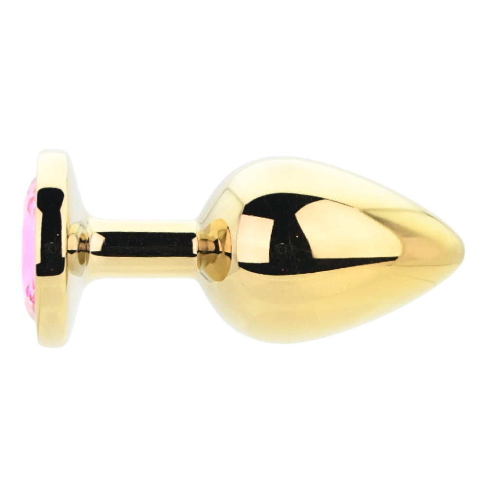 Toosh Gold 3.75 Inch Metal Butt Plug Large (Pink Stone) – Jewelled Large Butt Plug > Anal Range > Jewel Butt Plugs
