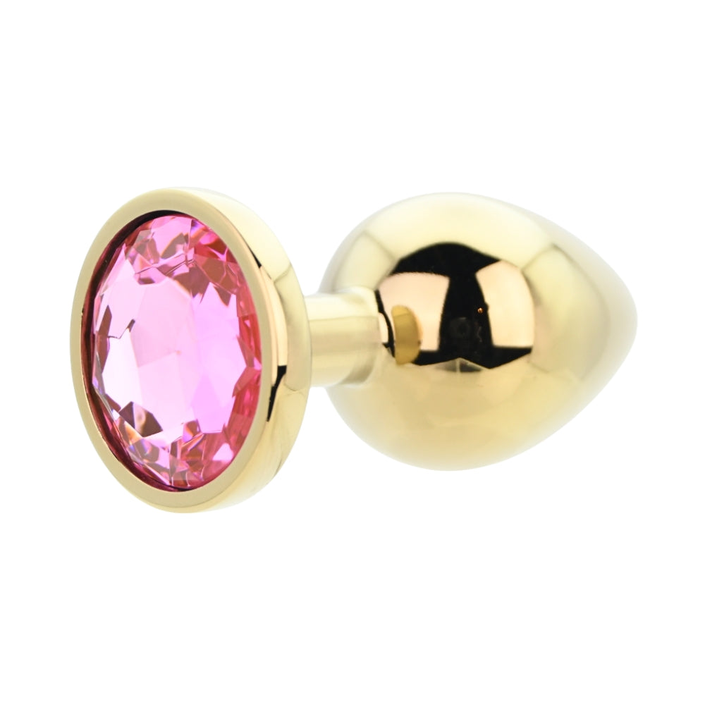 Toosh Gold 3.75 Inch Metal Butt Plug Large (Pink Stone) – Jewelled Large Butt Plug > Anal Range > Jewel Butt Plugs