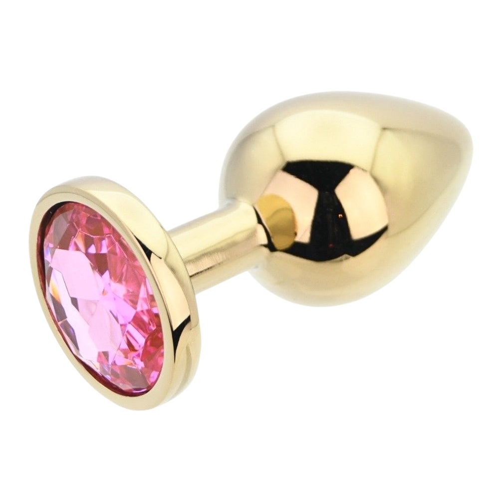 Toosh Gold 3.75 Inch Metal Butt Plug Large (Pink Stone) – Jewelled Large Butt Plug > Anal Range > Jewel Butt Plugs