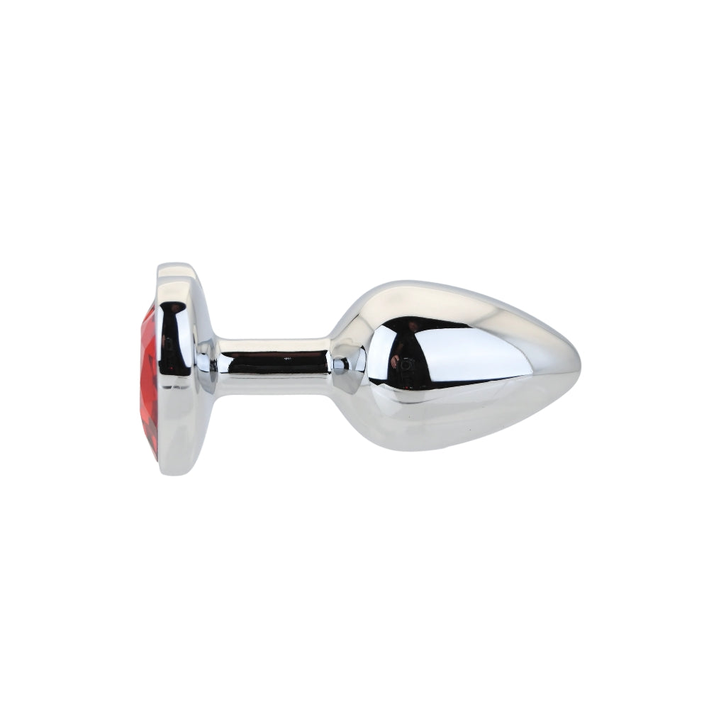 Toosh Heart Shaped Silver Small Butt Plug with Red Stone Jewel (2.45 inch insertable) > Anal Range > Jewel Butt Plugs