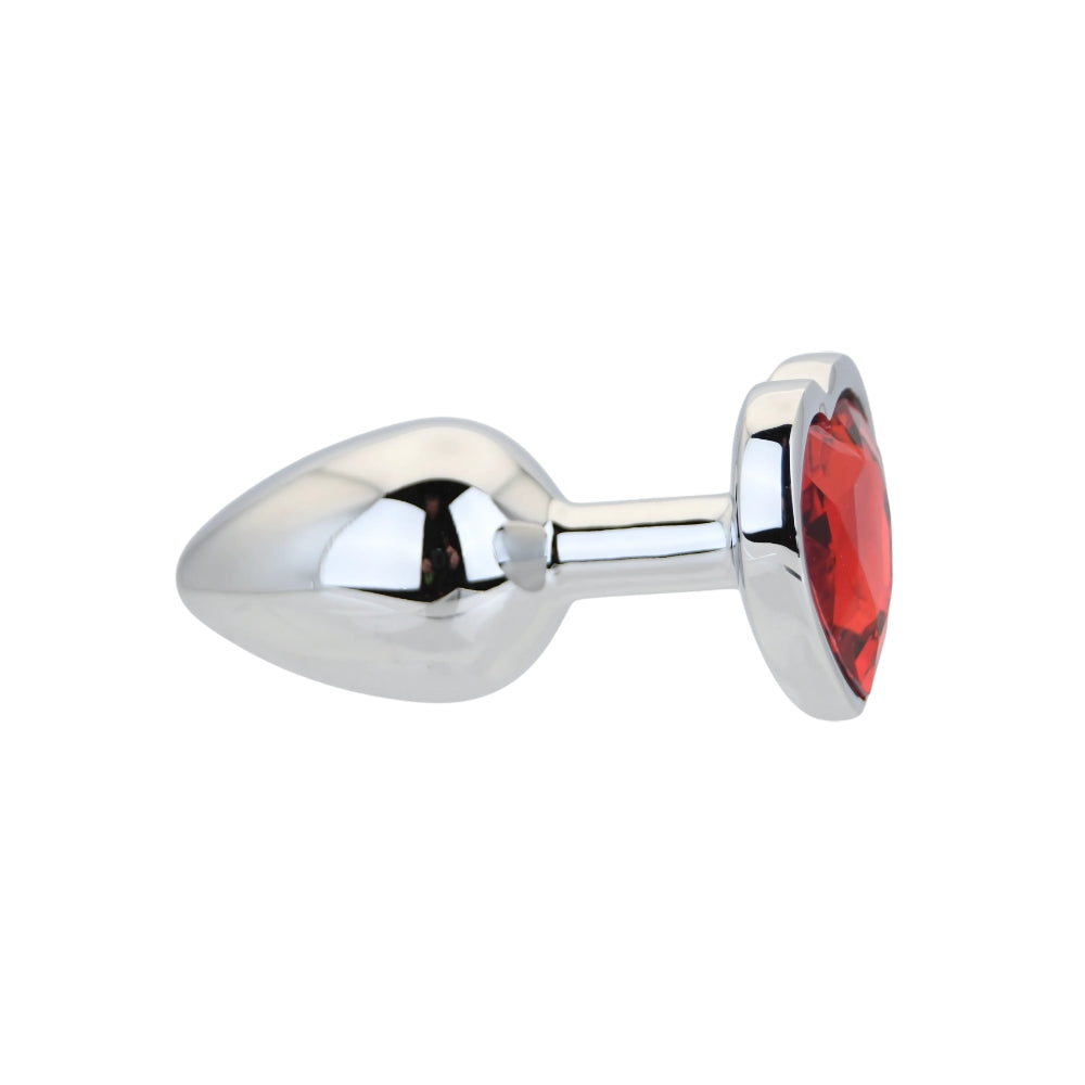 Toosh Heart Shaped Silver Small Butt Plug with Red Stone Jewel (2.45 inch insertable) > Anal Range > Jewel Butt Plugs