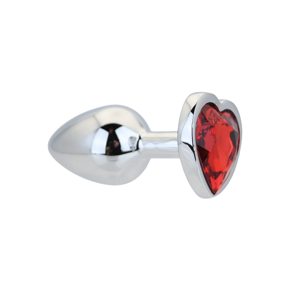 Toosh Heart Shaped Silver Small Butt Plug with Red Stone Jewel (2.45 inch insertable) > Anal Range > Jewel Butt Plugs