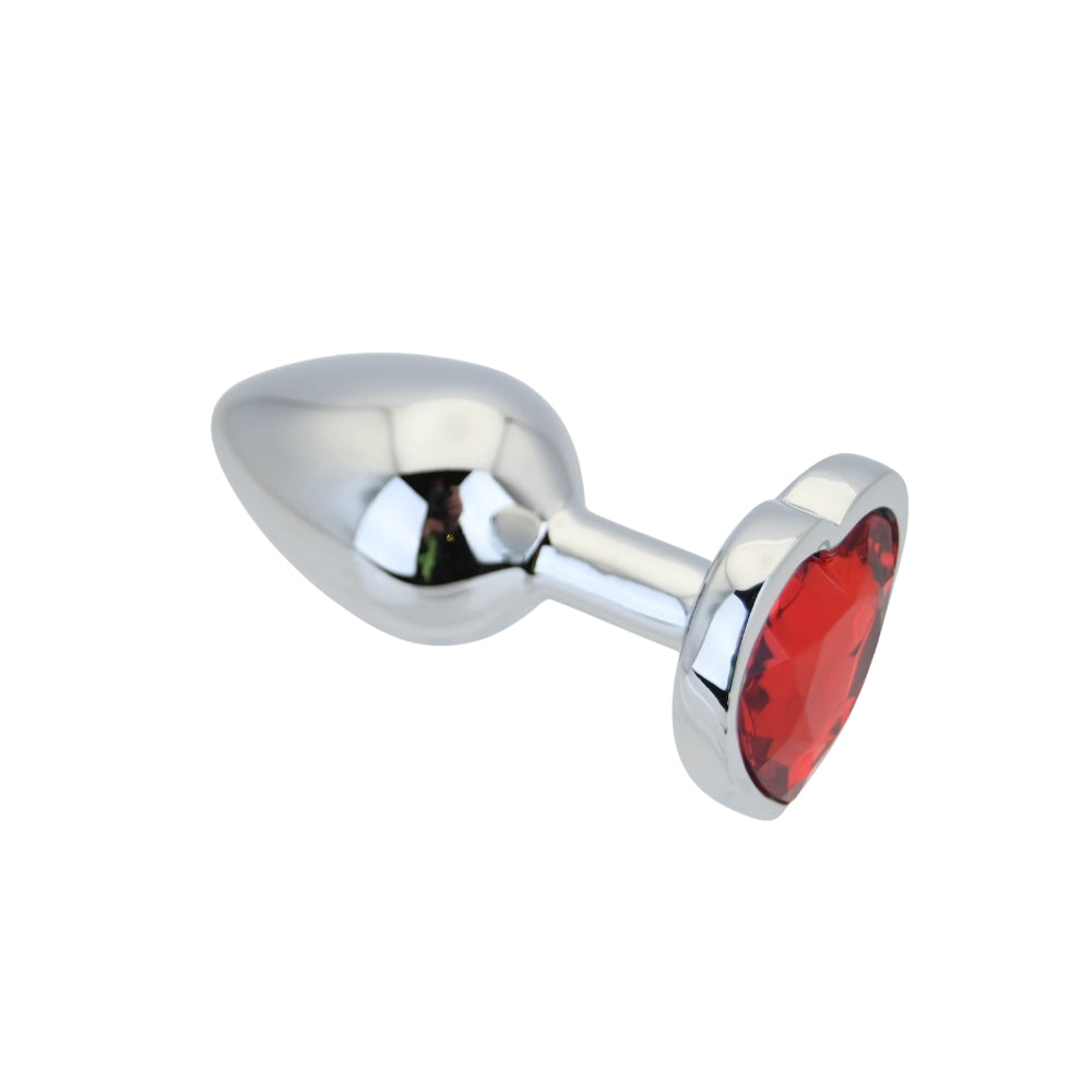 Toosh Heart Shaped Silver Small Butt Plug with Red Stone Jewel (2.45 inch insertable) > Anal Range > Jewel Butt Plugs