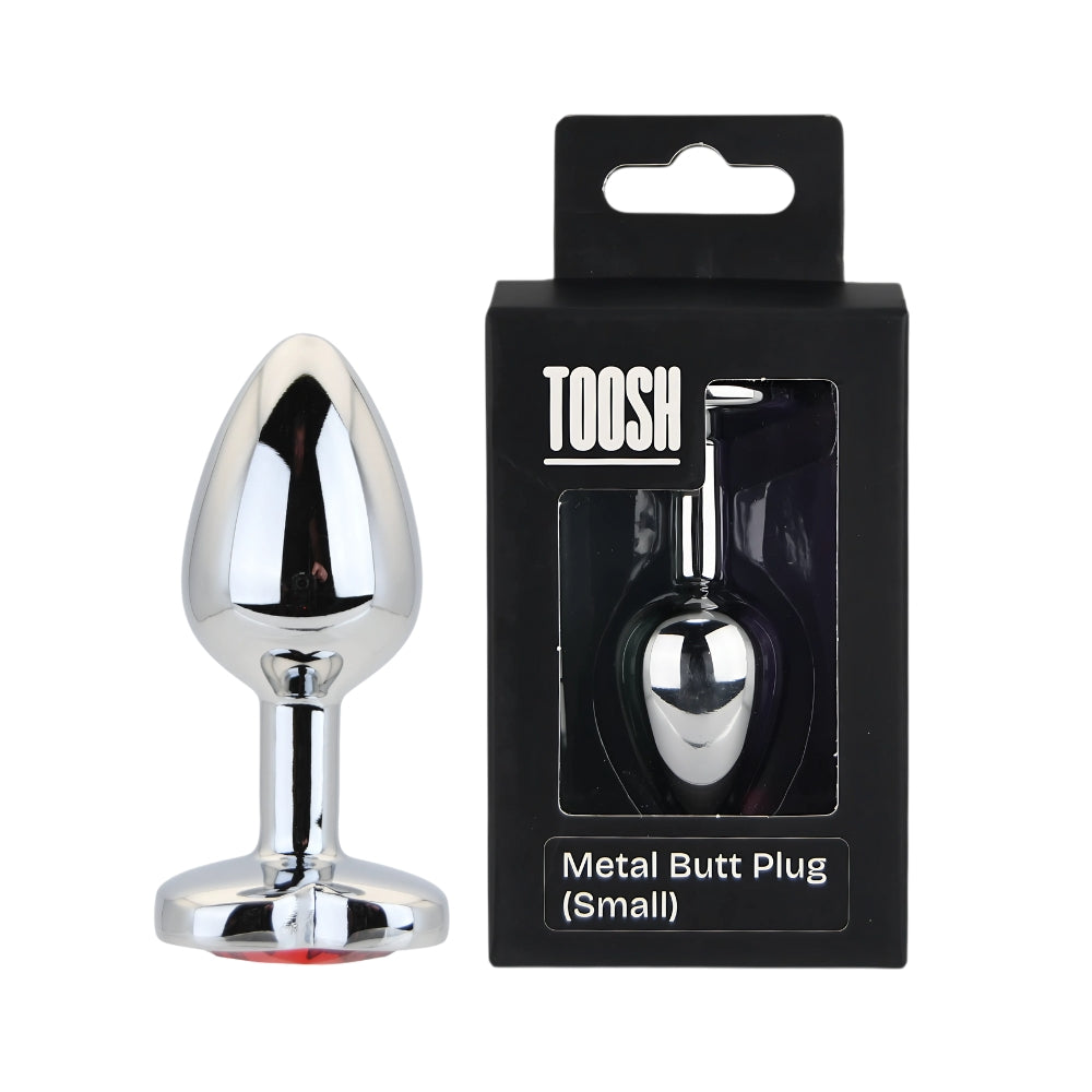 Toosh Heart Shaped Silver Small Butt Plug with Red Stone Jewel (2.45 inch insertable) > Anal Range > Jewel Butt Plugs