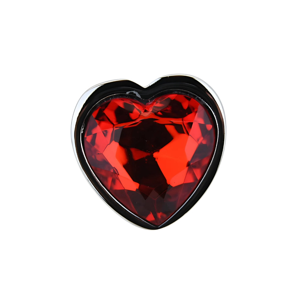 Toosh Heart Shaped Silver Small Butt Plug with Red Stone Jewel (2.45 inch insertable) > Anal Range > Jewel Butt Plugs