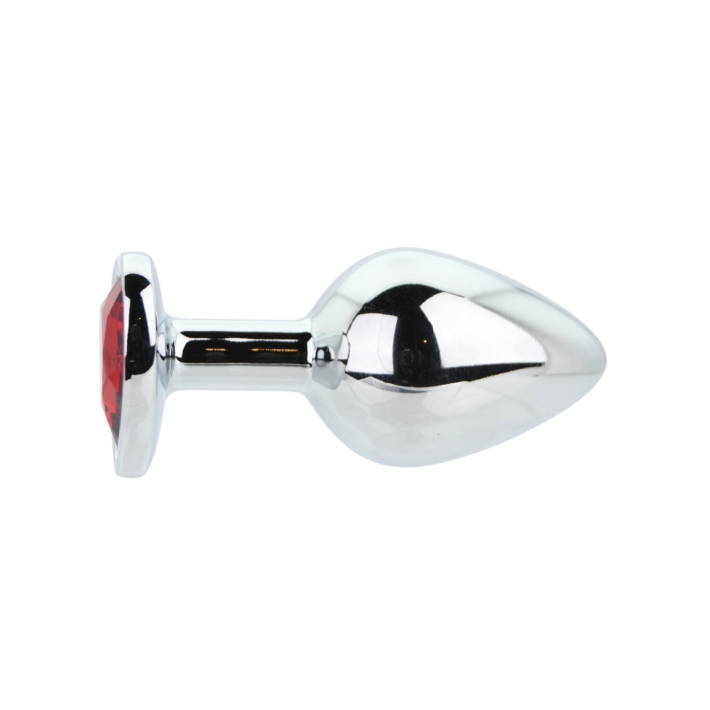 Toosh Heart Shaped Medium Silver Butt Plug with Red Stone Jewel (2.75 inch insertable) > Anal Range > Jewel Butt Plugs