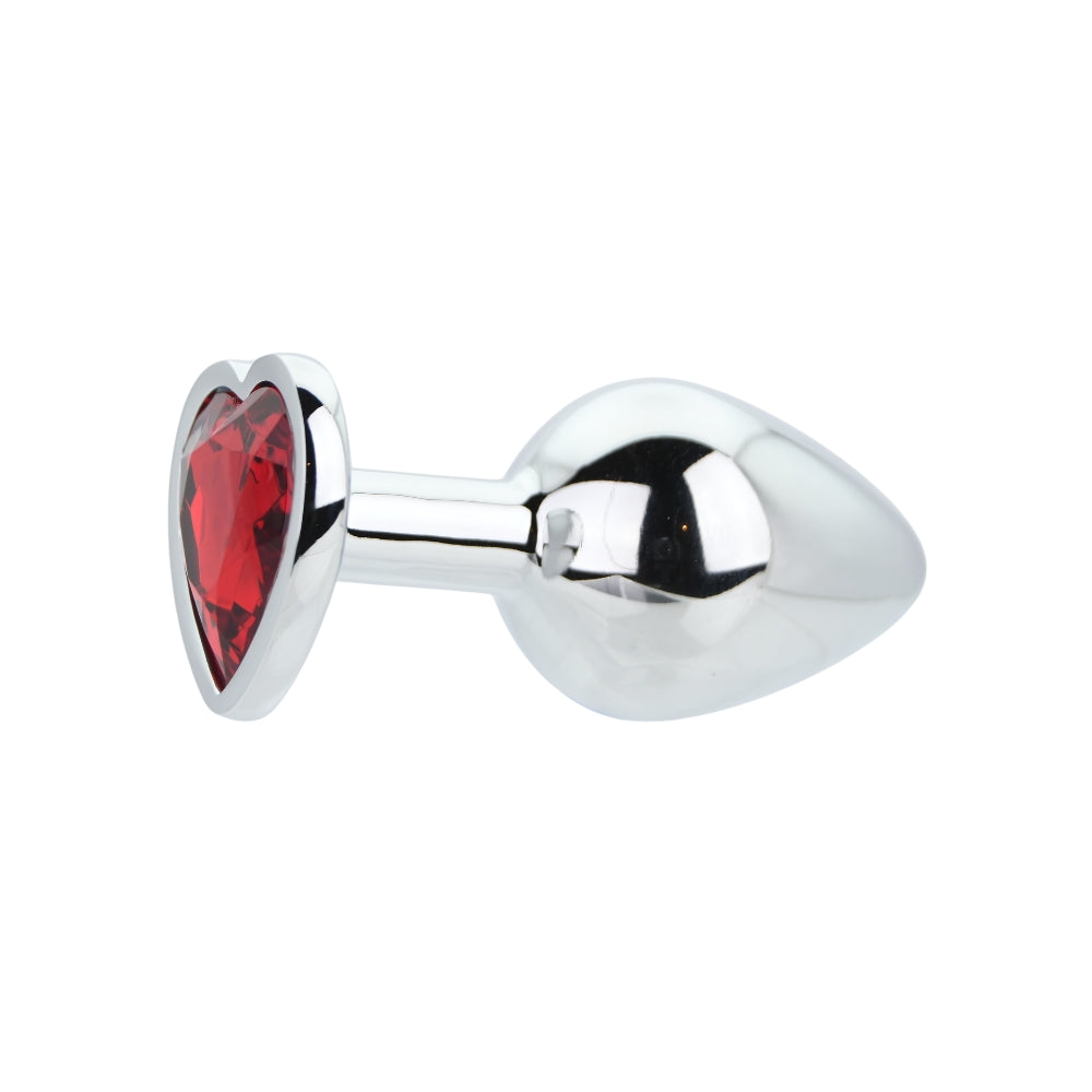 Toosh Heart Shaped Medium Silver Butt Plug with Red Stone Jewel (2.75 inch insertable) > Anal Range > Jewel Butt Plugs