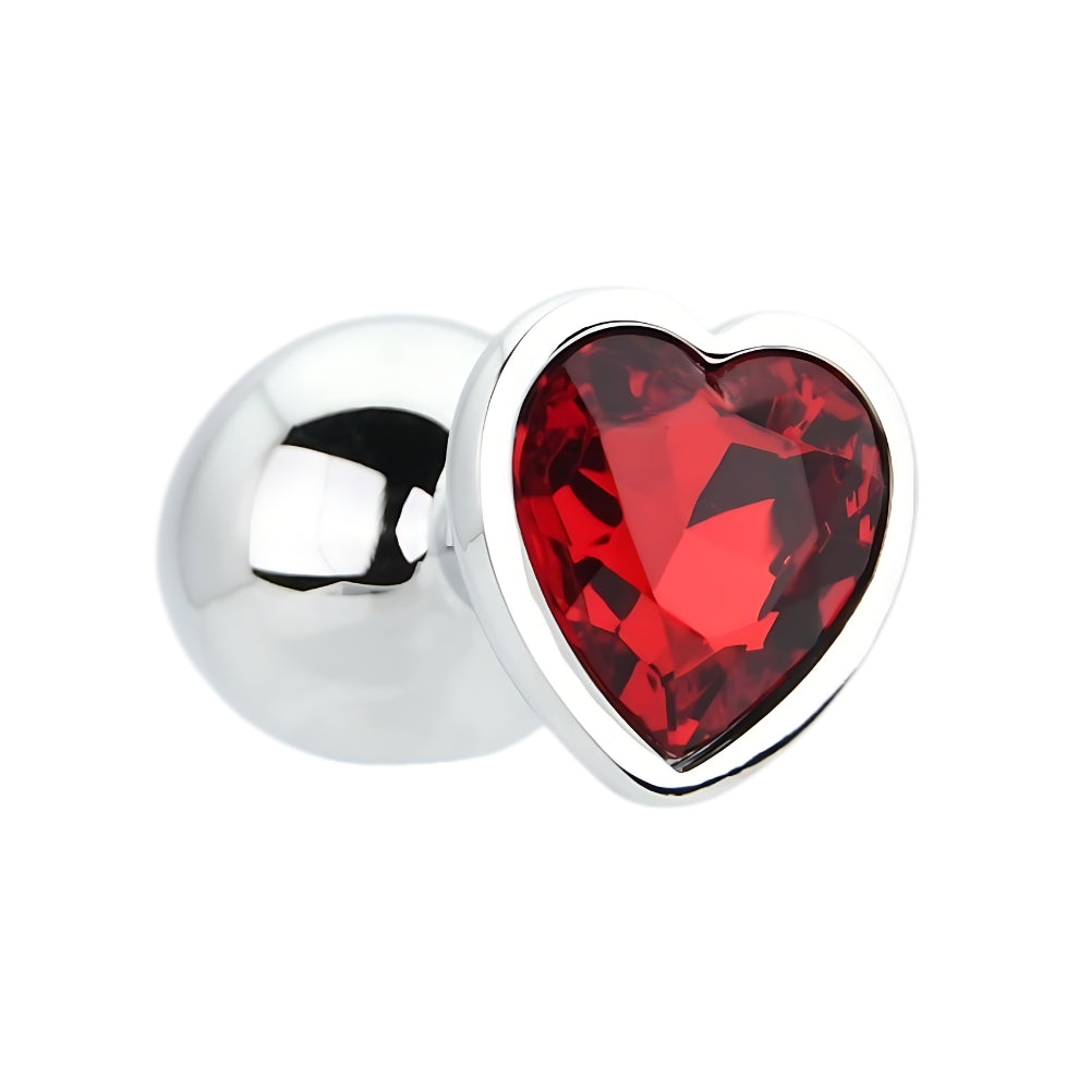 Toosh Heart Shaped Medium Silver Butt Plug with Red Stone Jewel (2.75 inch insertable) > Anal Range > Jewel Butt Plugs