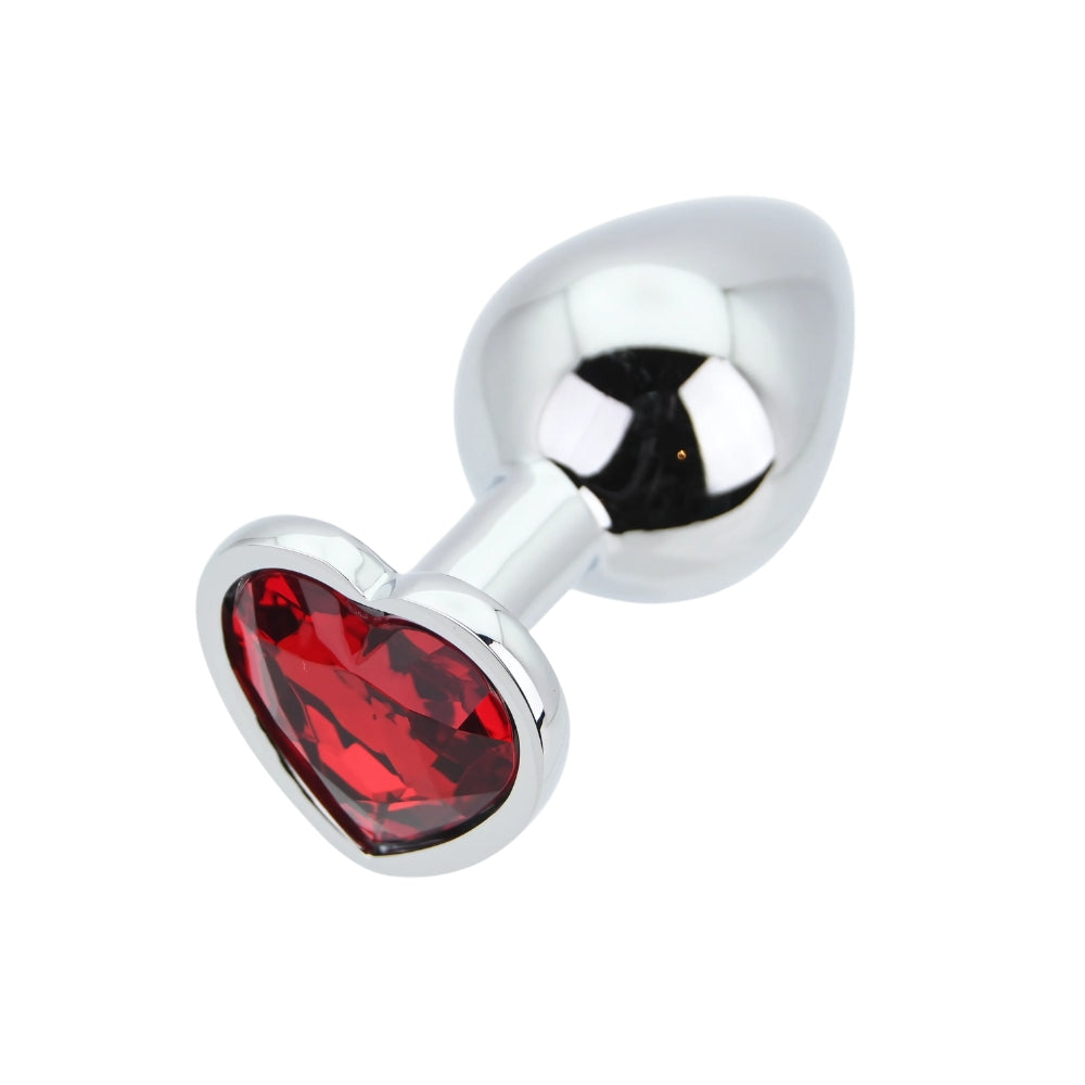 Toosh Heart Shaped Medium Silver Butt Plug with Red Stone Jewel (2.75 inch insertable) > Anal Range > Jewel Butt Plugs